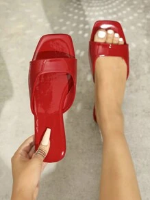 女性時尚方頭扁平拖鞋平底穆勒涼鞋