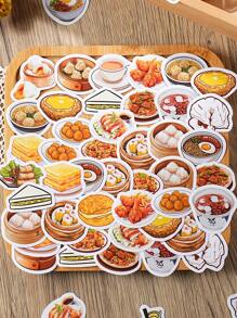 46pcs/Box Mini Stickers Scrapbook Supplies,Street Food Barbecue Noodles Bibimbap And Other Shapes, Decorate Notebook Photo Frame Phone Case Water Cup Junk Magazine Scrapbook DIY - Multicolor - View 3