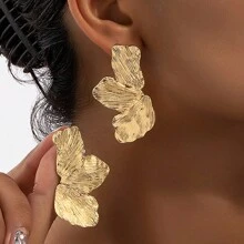 2pcs Unique Asymmetrical Petal Design Zinc Alloy Earrings, Vintage  Women's Summer Holiday Ear Studs