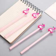 4 chiếc bút trung tính hình chim hồng hạc sáng tạo với đầu silicon màu hồng, bút chữ ký văn phòng phẩm dễ thương - màu đen - Xem 4