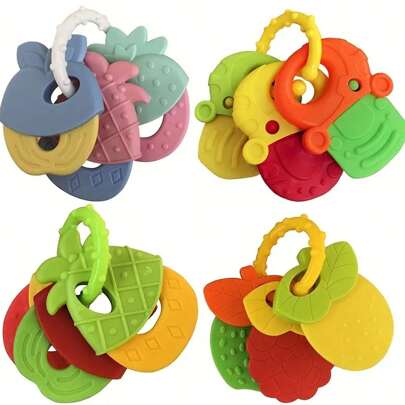 1pc Baby Teething Silicone Rattle Toy, Fruit Shaped, Suitable For Infants, Can Be Used For Teething And Fixing Teeth, With Rattle, Suitable As Easter Gift Or Baby Shower Gift. 3 Random Color Sets Per Item.