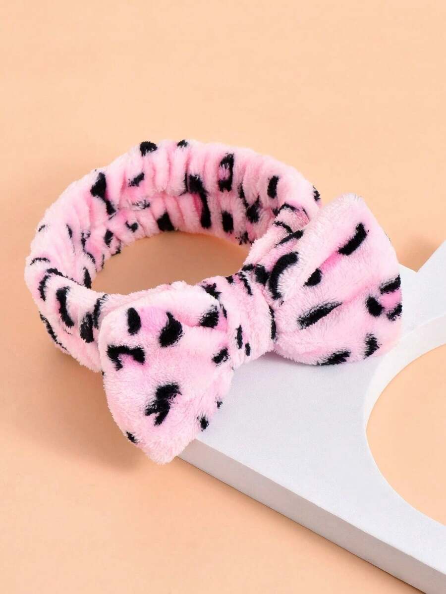 1入組豹紋浴室頭帶現代彈性蝴蝶結裝飾面部化妝頭帶 - 紅色 - 查看 1