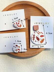 1pair Women's Maple Leaf, Fallen Leaf & Dead Leaf Printed Terracotta-Like Round Acrylic Earrings/Studs, Swinging In The Wind