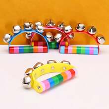 1pc Wooden Handheld Bell With Leather Strip And Five Bells, Musical Instrument Toy For Indoor Use - Multicolor - View 6
