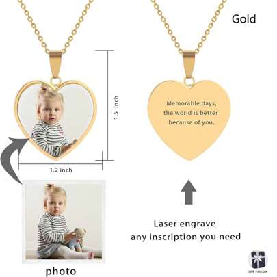 Customized Heart-Shaped Dog Tag Pendant With Personalized Image, Text, And Photo Engraving On Stainless Steel Necklace, Gift Gold,Silver Stylish,Fall Fashion,Casual,Old Money,Contracted,Simple,Cuties,Soccer Mom,Unisex Custom,Personalized,Unique Ideal Gifts For Him Girlfriend,Mom,Family,Friends,Daughter,Her,Grandparents,Boyfriend,Dad,Pets,Son For Anniversaries,For Birthdays,For Daily Wear,For Prom,For Mother's Day,For Valentine's Day,For Graduation,For Weddings,For Father's Day Valentines