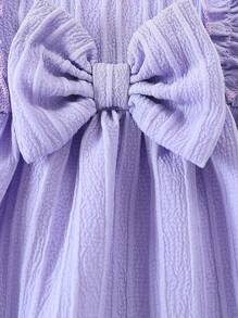 Baby Girl Purple Ruffle Floral Bow Decor Cute Summer Dress - Purple - View 3