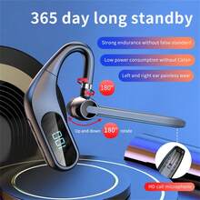 KJ12 Wireless Bluetooth Earphone, Ear-Hook Style, Business Headset With 5.0 Display Screen For Battery Level - Black - View 5