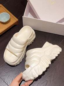 A Pair Of 2024 EVA Material Wedge High Heel Thick Sole Increase Fashion All-Match Round Toe Casual Open Toe Ladies Wedge Sandals, Comfortable, Non-Slip, High Heels, Open Toe, Holiday, Suitable For Casual Wear, Simple Wear, Sexy Style, Elegant Wear, Casual Friday, Casual Party, Leisurely Walk, Daily Wear, Spring And Summer Must-Have, Weekend - White - View 7
