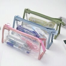 1 个大容量透明铅笔盒，时尚简约极具吸引力的学生文具袋，可用于铅笔文具收纳、化妆品收纳、办公小物品收纳、返校、学校用品 - 彩色 - 查看 5