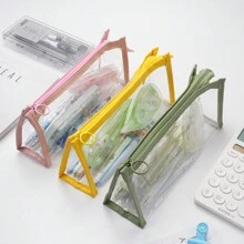 1 个大容量透明铅笔盒，时尚简约极具吸引力的学生文具袋，可用于铅笔文具收纳、化妆品收纳、办公小物品收纳、返校、学校用品 - 彩色 - 查看 4