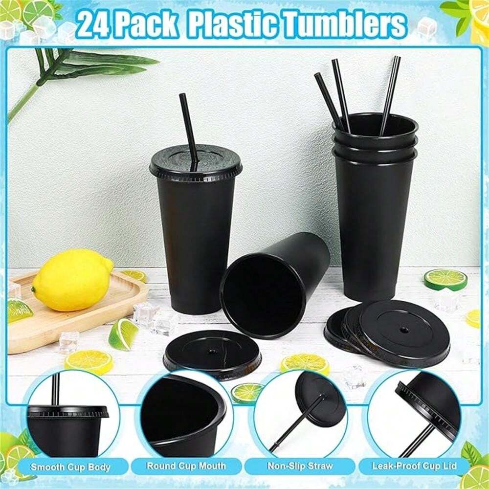 5pcs, CHEER Inscribed 24oz Plastic Tumblers With Straws And Lids, Reusable Travel Cups, Bulk