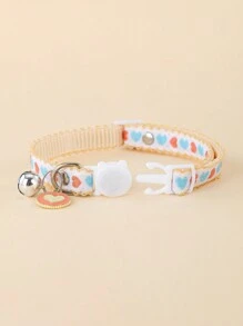 1 件带吊坠的刺绣心形设计宠物项链、带铃铛装饰的小狗和小猫项圈、可调节安全扣猫项圈 - 彩色 - 查看 6