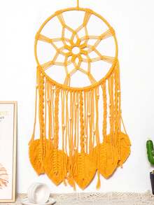1 件手工编织叶挂毯，客厅/卧室/宾馆/DIY 捕梦网线壁挂装饰 - 橘色 - 查看 1