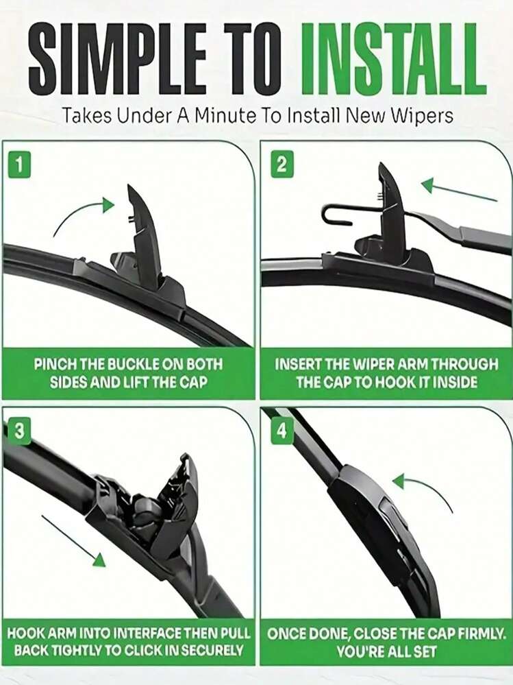 1pc Universal U-Shaped Boneless Car Wiper Blade, Windshield Wiper Rubber Strip - Black - View 11