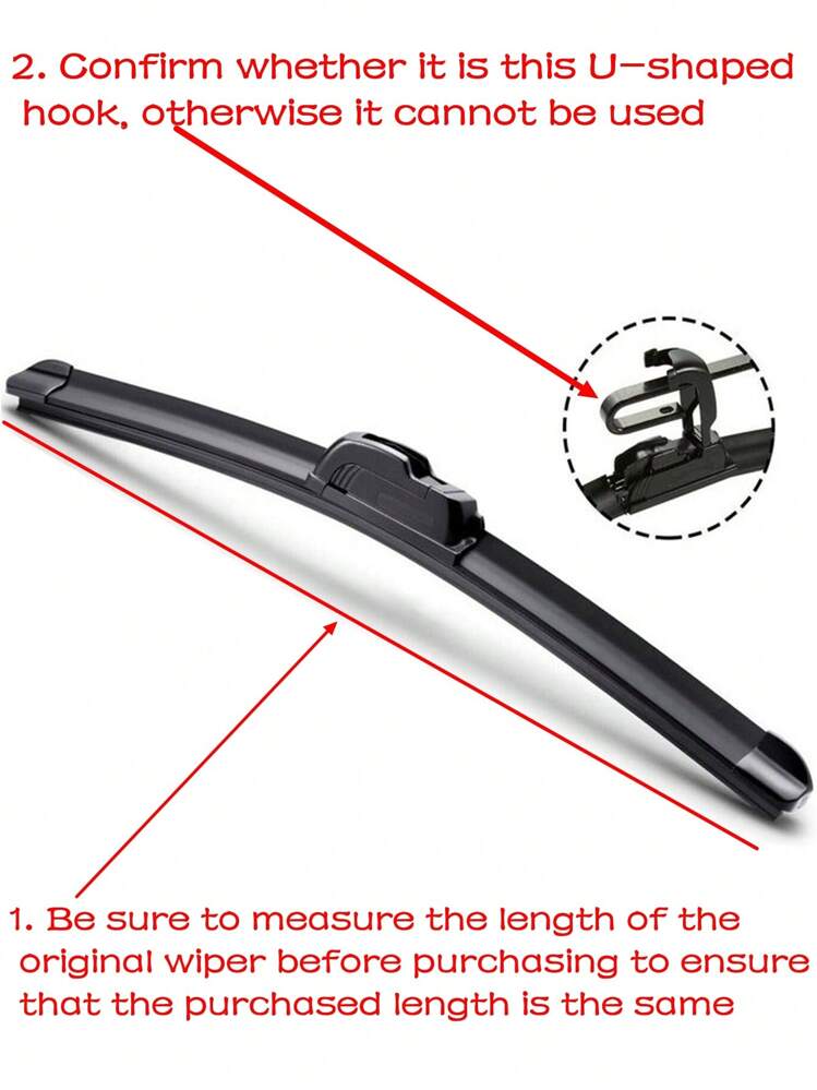 1pc Universal U-Shaped Boneless Car Wiper Blade, Windshield Wiper Rubber Strip - Black - View 8