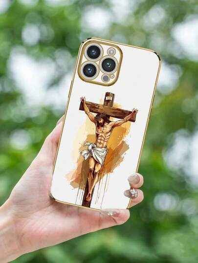 1 pieza 6D Plating Funda de teléfono TPU Blanca con patrón de personaje compatible con Iphone 15 PRO MAX/14 Pro Max/Galaxy A05/A54 5G/A52/A52s 5G/S21 FE 5G/S23 Ultra/S24 Ultra 5G/Xiaomi Poco X5 Pro