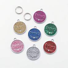 1 Máy Tính Hoạt Hình Dễ Thương Vẽ & Lấp Lánh Tròn Thú Cưng Thẻ Với Tùy Chọn Khắc Để Chống Mất, DIY Chó Mặt Dây Chuyền Trang Sức - Hồng - Xem 4