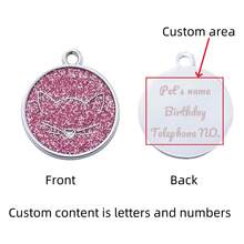 1 Máy Tính Hoạt Hình Dễ Thương Vẽ & Lấp Lánh Tròn Thú Cưng Thẻ Với Tùy Chọn Khắc Để Chống Mất, DIY Chó Mặt Dây Chuyền Trang Sức - Hồng - Xem 1