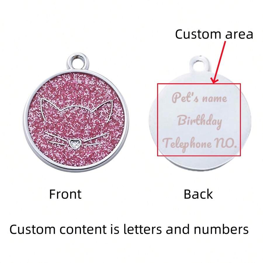 1 Máy Tính Hoạt Hình Dễ Thương Vẽ & Lấp Lánh Tròn Thú Cưng Thẻ Với Tùy Chọn Khắc Để Chống Mất, DIY Chó Mặt Dây Chuyền Trang Sức - Hồng - Xem 1