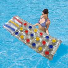 1 Pc Swimming Inflatable Lounge Chair Pool Beach Lounge Floating Raft With Cup Holders Inflatable Mattress Pool Float, Beach Essentials, Beach Accessories - Multicolor - View 2