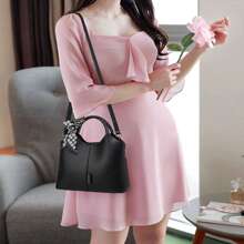 1 件新款时尚黑色 PU 皮革女士手提包，荔枝纹多层托特包，适合韩国女士生日礼物，优雅适合工作通勤和商务，纯色百搭妈妈包，柔软皮革单肩包和斜挎包，有史以来最好的母亲节礼物