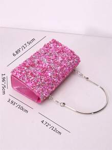 1pc Fuchsia Shell & Stone Embellished Flap Handbag, Fashion Clutch Purse For Women, Suitable For Daily Use And Evening Events - Hot Pink - View 3