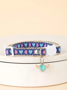 1 件带吊坠的刺绣心形设计宠物项链、带铃铛装饰的小狗和小猫项圈、可调节安全扣猫项圈 - 彩色 - 查看 8