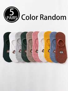 5 Pairs Women's Bear Printed Low Cut Socks, Invisible Anti-Slip Socks, Comfortable And Breathable For Everyday Wear - Multicolor - View 11