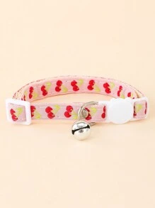 PETSIN 1pc Embroidered Fruit (Apple/Cherry) Pattern Pet Collar With Bell For Cats And Small Dogs, Adjustable With Buckle
