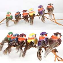 1/6/12入組模擬多彩鳥，帶真羽毛戶外花園裝飾，隨機搭配 - 彩色 - 查看 9