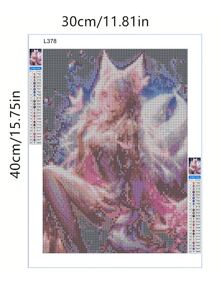 1入組自製卡通風格5d鑽石畫套件,附粉紅色狐狸女孩圖案,包括手工馬賽克圓珠刺繡套裝,創造性的家居裝飾掛牆,適用於假日使用 - 彩色 - 查看 2