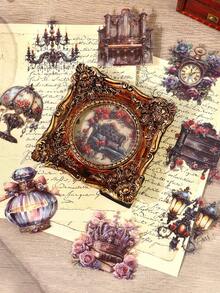 1包裝/12入組復古手帳貼紙，創意美學黏貼貼紙，DIY裝飾拼貼材料，節日禮物，個性化剪貼簿學校文具 - 彩色 - 查看 11