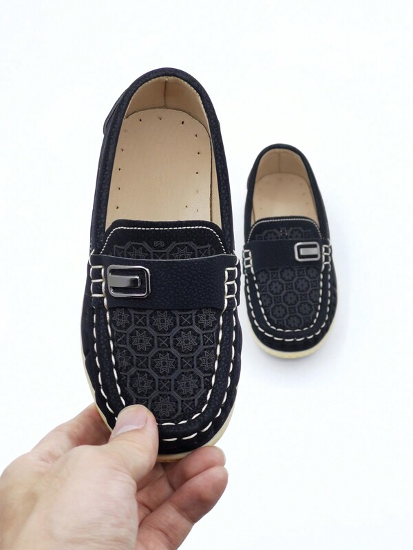 1 Pair Of Boys' Loafers Fashion Square Metal Buckle Decorative Slip-On Casual Breathable Shoes Suitable For All Seasons