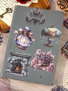 1包裝/12入組復古手帳貼紙，創意美學黏貼貼紙，DIY裝飾拼貼材料，節日禮物，個性化剪貼簿學校文具 - 彩色 - 查看 6