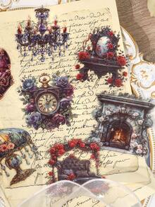 1包裝/12入組復古手帳貼紙，創意美學黏貼貼紙，DIY裝飾拼貼材料，節日禮物，個性化剪貼簿學校文具 - 彩色 - 查看 2