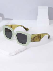 Square Frame Wide Temple Fashion Sunglasses - Mint Green - View 4