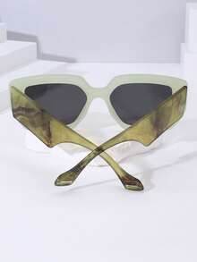 Square Frame Wide Temple Fashion Sunglasses - Mint Green - View 2