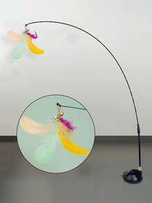 1入組寵物玩具羽毛刺激棒，附有吸盤和鋼絲，適用於在光滑表面、玻璃和牆壁上與貓咪玩耍