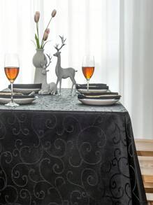 Floral Pattern Jacquard Satin Tablecloth, Square Shape With A Touch Of Luxury And Available In Multiple Sizes, Ideal For Home And Kitchen Decor, Such As Tablecloth, Bedside Table Cloth, Or Decorative Cover. Suitable For Kitchen/Dining/Party Use 1pc. - Black - View 5