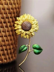 1pc Ladies' New Summer Sunflower Brooch, Inlaid With Rhinestones, Elegant Lapel Pin For Winning A Suit Decoration Badge Dress Accessories Pin For Clothes Bag Charm Backpack For School Office Accessories Shirts Jacket Jewelry Christmas Halloween Clothes Pin Funny Cute Teacher Gifts - Multicolor - View 4