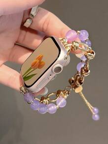 1pc Women's Purple Cat Eye Stone Strap Compatible With Apple Watch 38/40/41/42/44/45/49/46mm, Compatible With Apple Watch Ultra2/Ultra/SE/10/9/8/7/6/5/4/3/2/1