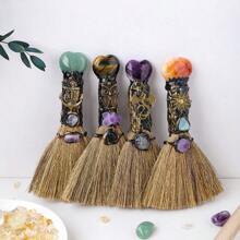 1pc Crystal Heart Shape Magic Broom Natural Amethyst Quartz Stone Craft Witch Broomstick Divination Cleansing Home Decoration Christmas Gift - Heart Broom - View 5