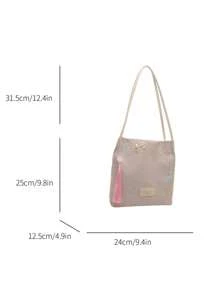 复古帆布斜挎包，简约复古单肩包，女士休闲手提包/托特包 - 粉色 - 查看 8