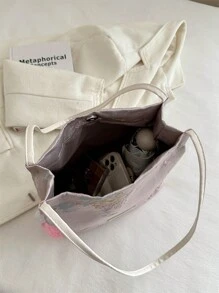 复古帆布斜挎包，简约复古单肩包，女士休闲手提包/托特包 - 粉色 - 查看 7