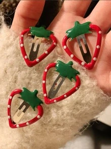 4Pcs Cute Strawberry Fruit Shaped Snap Hair Clips Simple Hollow Forehead Broken Hair Clip Sweet Side Bangs Fixed BB Clip - Multicolor - View 1