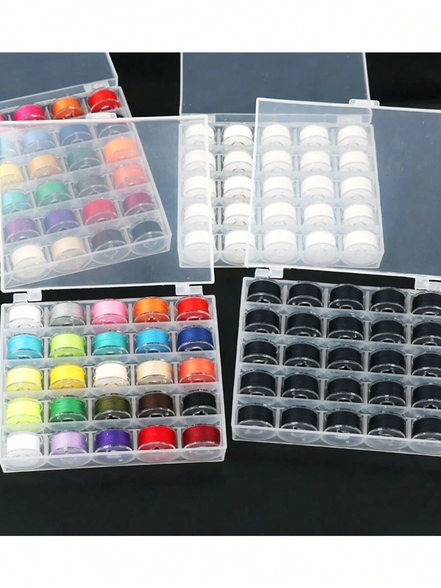 1pc Sewing Machine Thread Spools Box, Empty Spools Storage Container, 25-Compartment Clear Plastic Storage Box, For Sewing Accessories, Tools And Art Supplies - Transparent - View 1