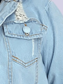 Plus Size Denim Jackets - 藍色 - 查看 4