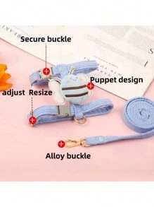 全新卡通狗牽引帶胸背帶套裝，錐形胸背帶寵物牽引帶，適用於狗和貓走路