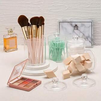 Elegant Transparent Bathroom Organizer With Picture Window - Chic Storage Jar For Cleaning Swabs And Dental Floss