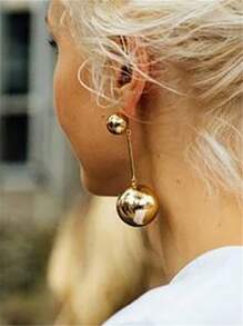 金屬流蘇長耳環，大球造型，夸張華麗復古風格，適用於女性 - 金色 - 查看 2